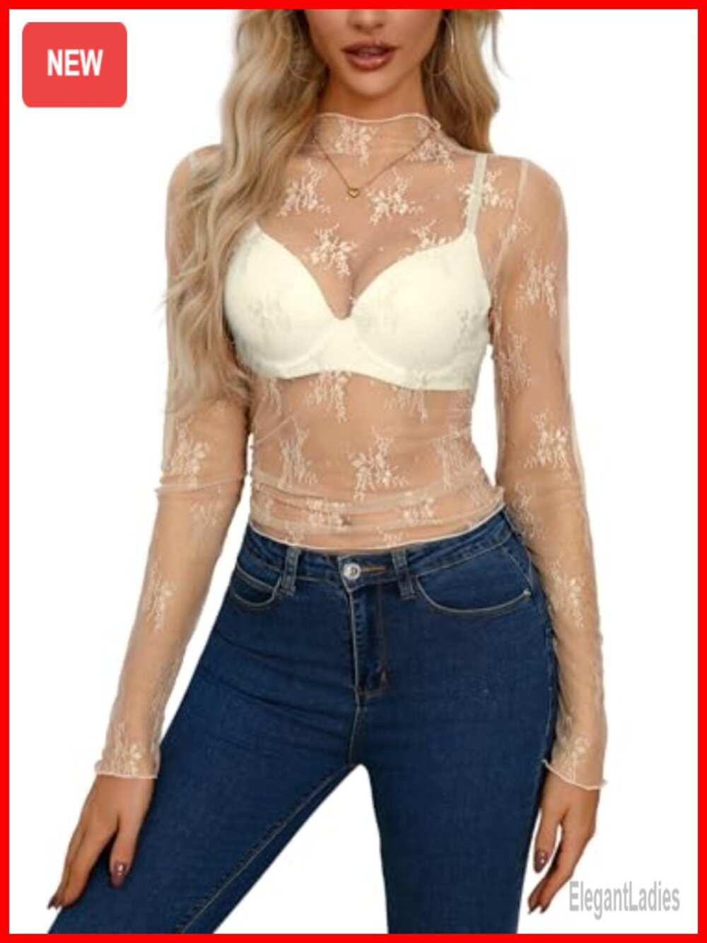 Mesh Sheer Long Sleeve Crop Top Mock Neck Floral Lace Y2K Layering